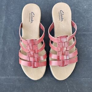 Clarks Women's Red Multi-Strap Slide Sandals